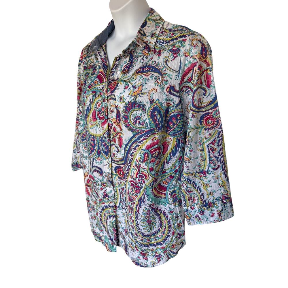 Allison Daley Plus Textured Cotton Paisley Button Up w Chambray Trim size 22W - Picture 6 of 12